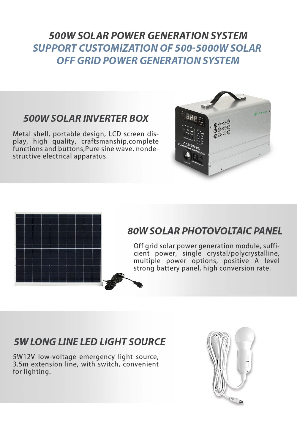 Regulated DC AC Charging Power Backup Lithium Battery Pack Solar Generator 100W Solar Panel 500W Portable Power Station for Camping