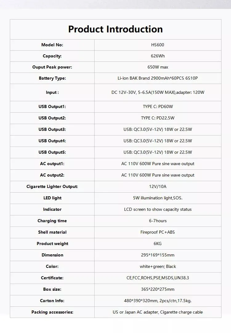 600W 648wh Home Solar Power Generator110V 220V Outdoor Portable Power Station