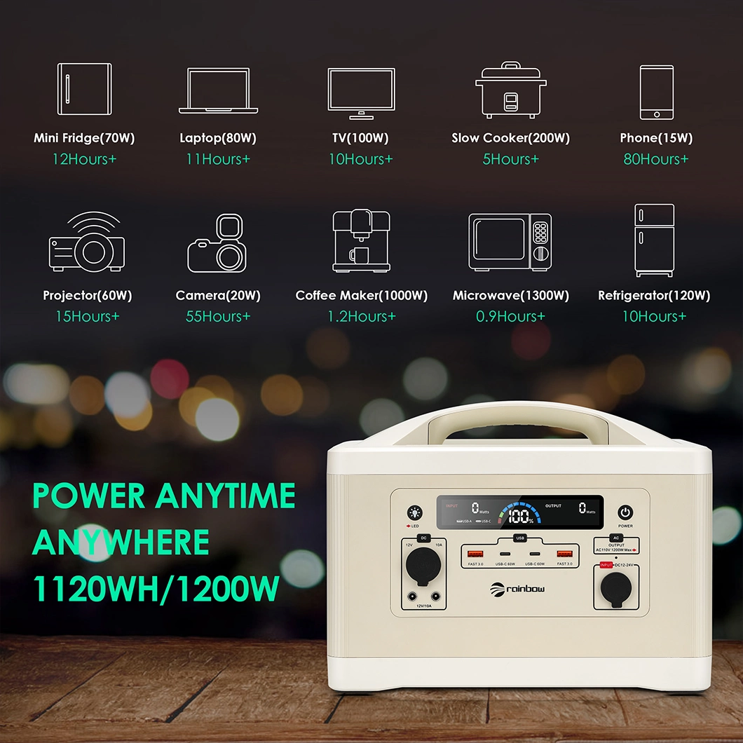 Rainbow Sol1200 Portable Power Station 320W/700W/1200W Power Station Solar Power Generator Lithium with AC Inverter LiFePO4 Power Station