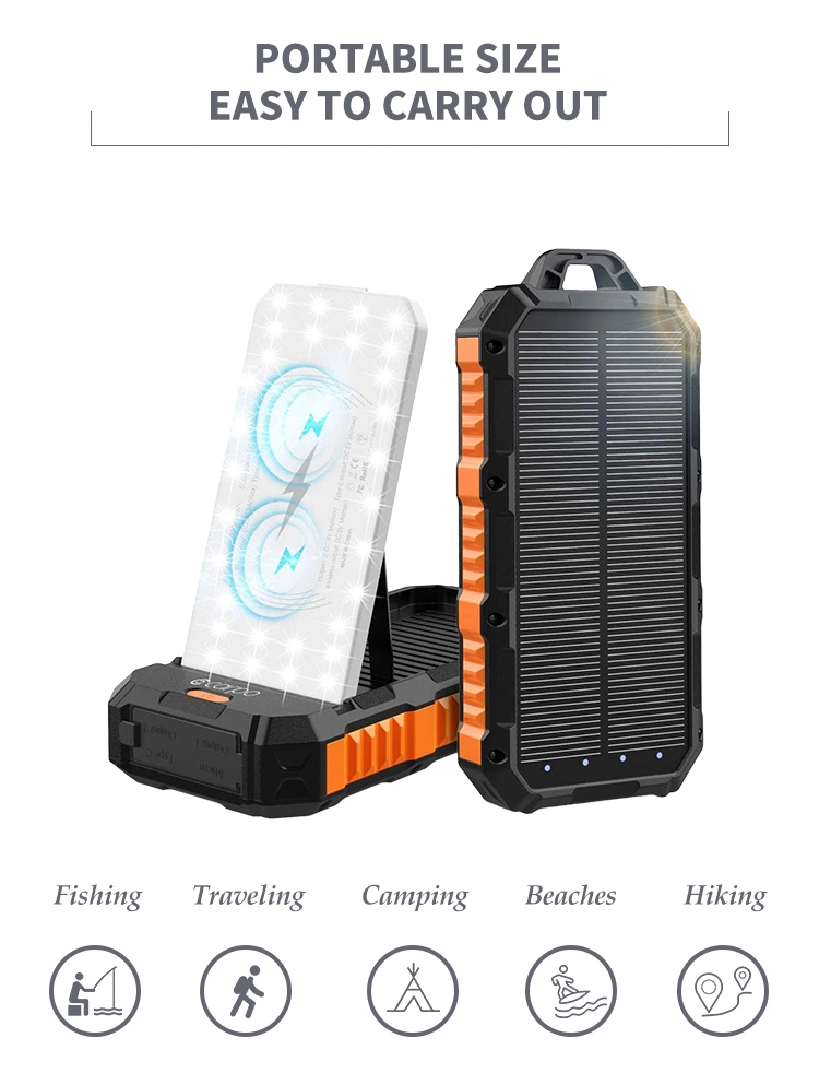 Waterproof Outdoor Solar Power Bank 30000mAh Solar Portable Charger for Camping